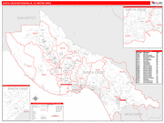 Santa Cruz-Watsonville Metro Area Wall Map Red Line Style